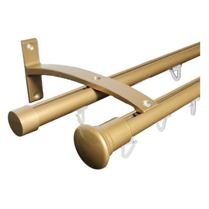 galerie aluminiu 19 mm IBIZA cu canal dubla, auriu-inchis, 240 cm, capete MELBOURNE