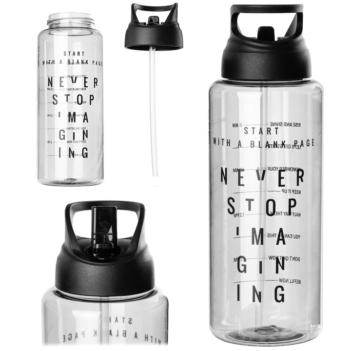 Butelca tritana pentru apa KADAX 1L, neagra, usoara, cu capac pliabil, rezistenta la impact