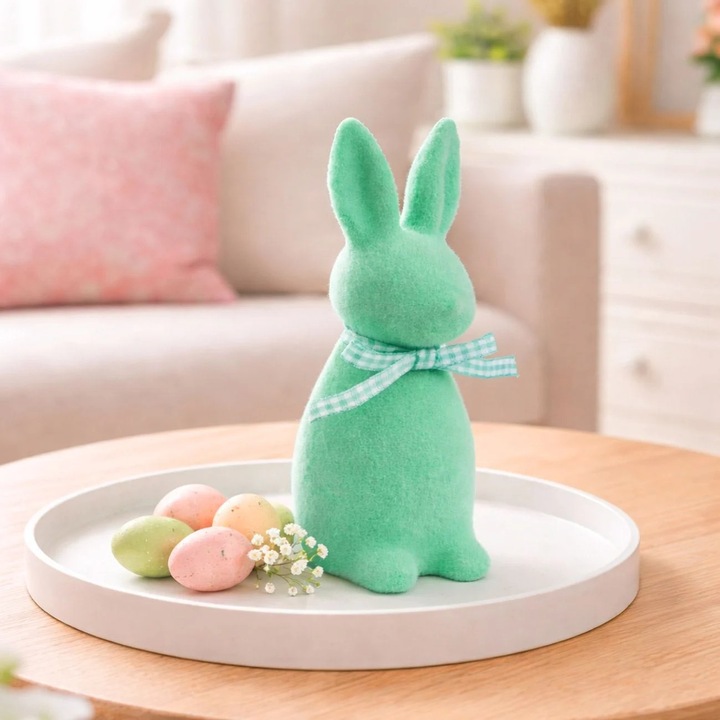 Iepure de Paste Catifelat Verde Menta 15cm