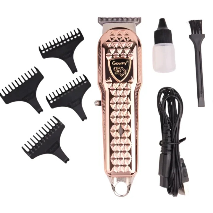 Masina de tuns si contur profesionala Geemy, Acumulator reincrcabil, Lame otel inoxidabil, Autonomie 60 min, Argintiu/Negru