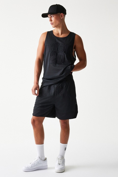 New Era, Pantaloni scurti din plasa cu talie ajustabila, Negru stins