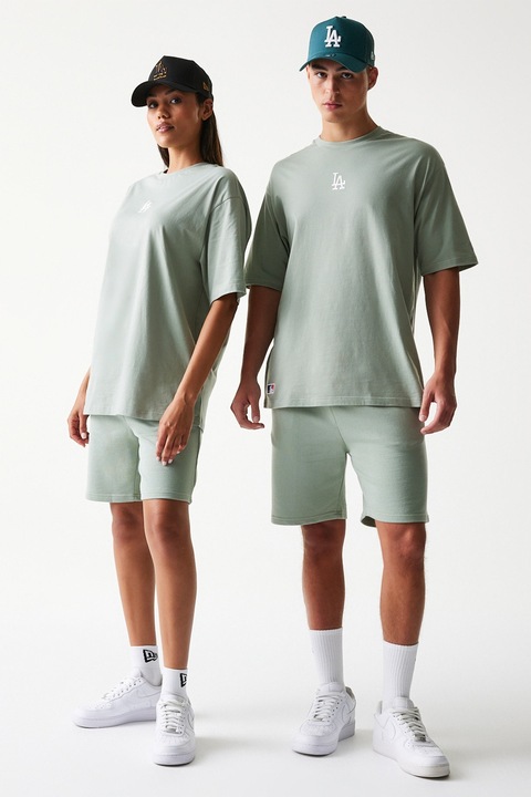 New Era, Tricou lejer cu logo brodat si model unisex, Verde pal