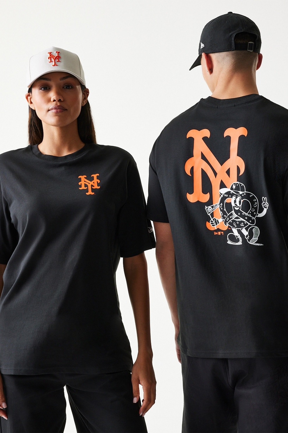 New Era, Tricou unisex MLB NY Mets, Negru, Portocaliu neon, L