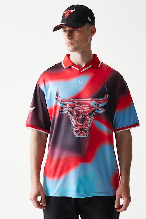 New Era, Tricou polo NBA Chicago Bulls, Rosu/Black Onyx/Albastru deschis