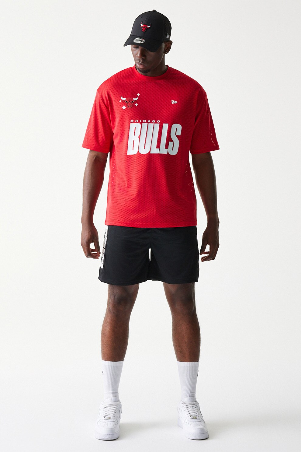 New Era, Pantaloi scurti cu logo Nba, Alb, Negru, M