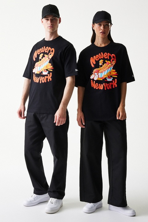 New Era, Tricou unisex cu imprimeu grafic, Negru/Portocaliu