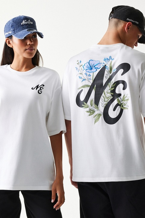 New Era, Tricou unisex cu model floral, Alb