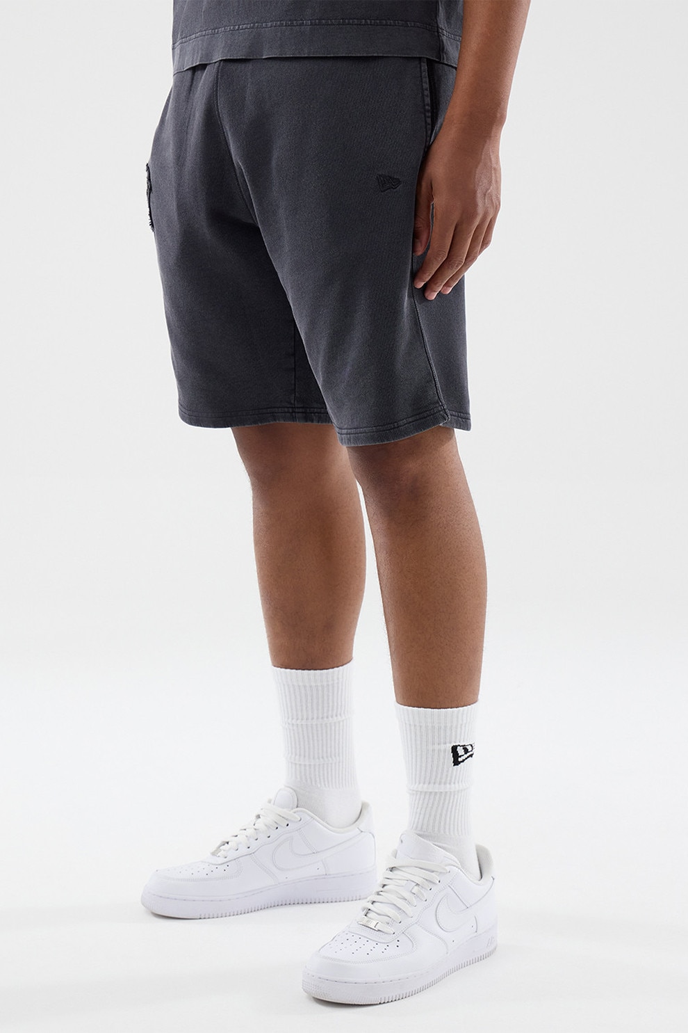 New Era, Pantalomi scurti din bumbac cu logo brodat, Negru stins, L