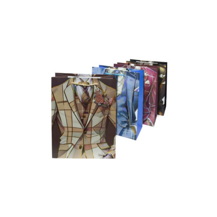 Комплект подаръчни торбички, елегантен дизайн на костюм, лъскав картон, многоцветен, асорти комплект от 4 броя 18x10x23 см