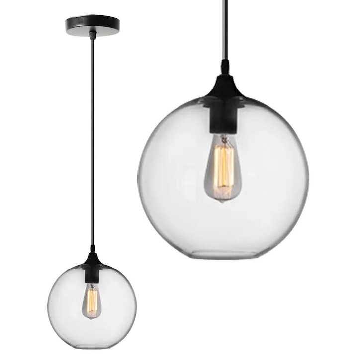 E 27-es függőlámpa, fém/üveg, fekete, 200x950 mm