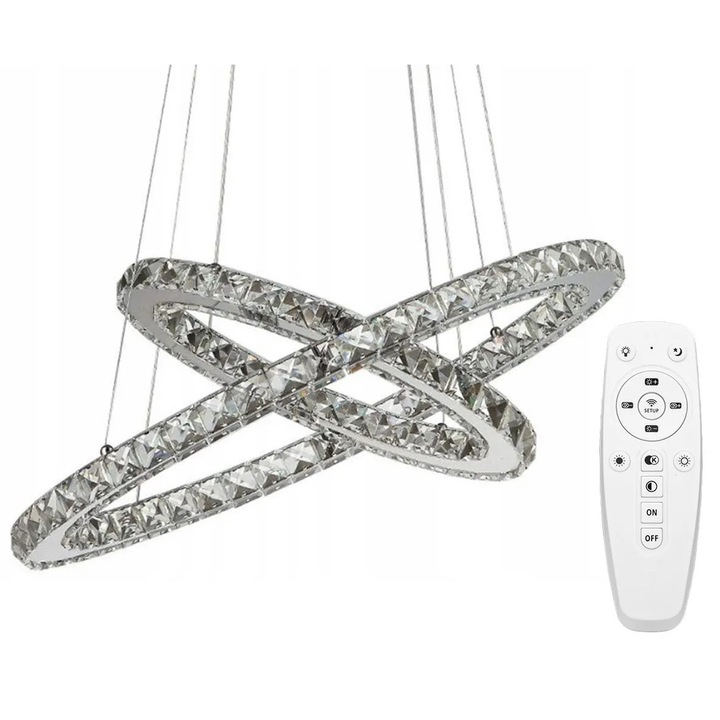 Lustra cu telecomanda, LED, Metal/Sticla, Argintiu, 495x300x900 mm