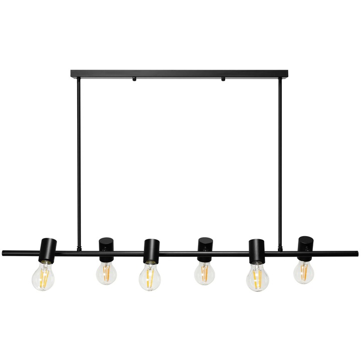 Lustra 6 surse de iluminare E 27, Otel, Negru, 1000x750 mm