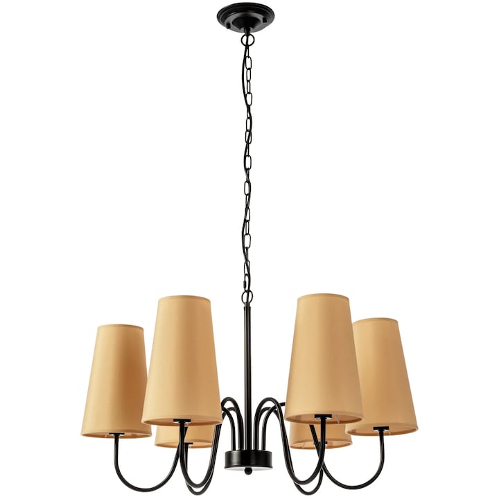 Полилей с 6 източника на светлина E 27, Пластмаса/Метал, Черен/Бежов, 700x700x1100 мм