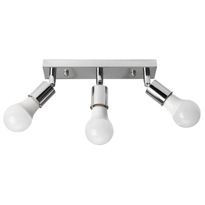 Lampa de plafon 3 surse de iluminare E 27, Metal, Argintiu, 250x50x100 mm