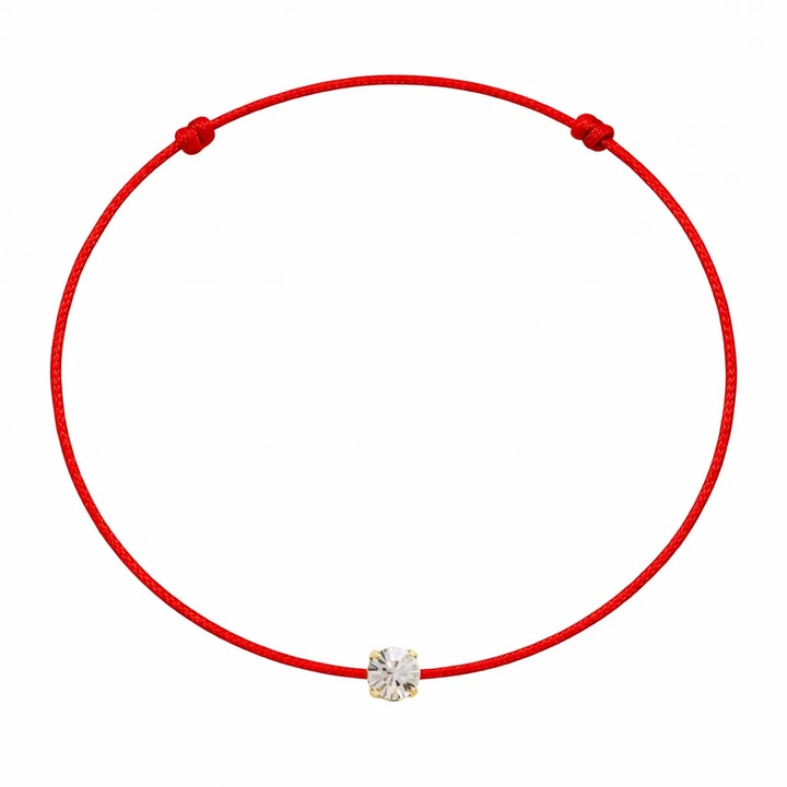 Martisor, MANAVA, Cristal Preciosa Gold, 4 mm, Snur rosu, Ajustabil, Rosu