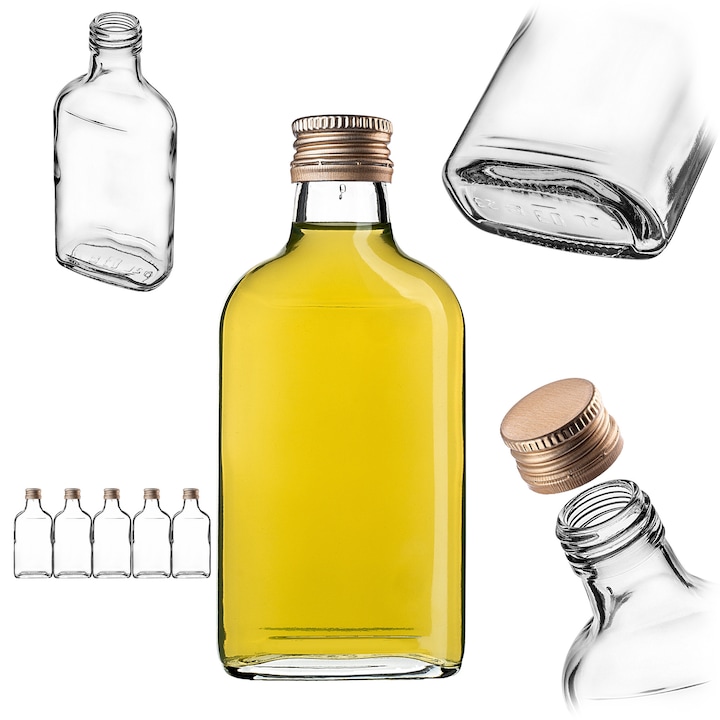 Sticla, KADAX, 200 ml, set 5 bucati, transparent, set cu capac solid