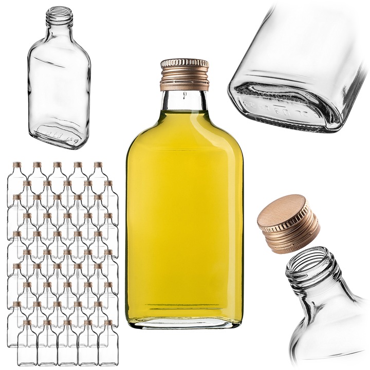 Sticla, KADAX, 200 ml, set 50 bucati, transparent, set cu capac solid