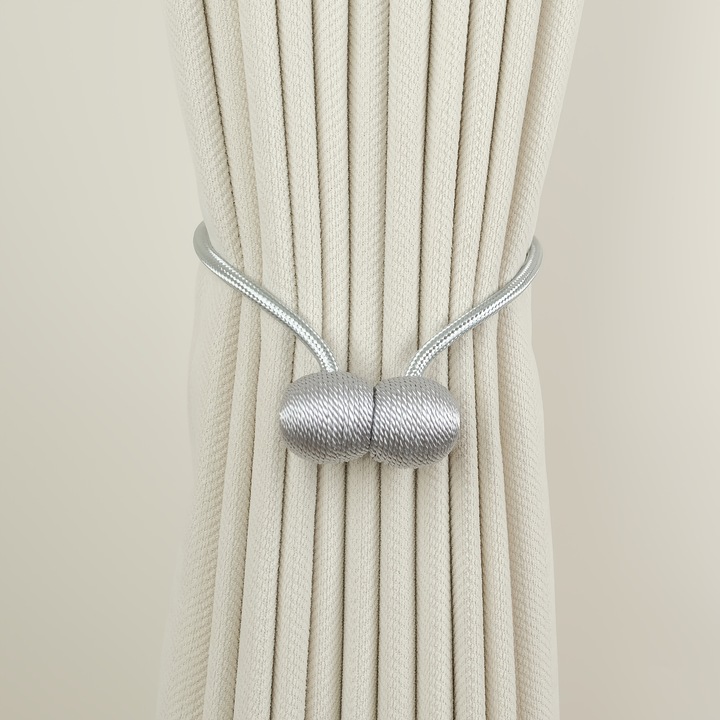 Set 2x Prinzatoare Perdea, 50 cm, Design Clasic, Prindere cu Magneti, Gri