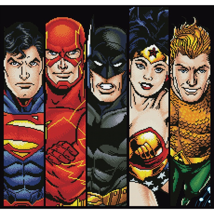 Tablou cu diamante, Diamond Dotz, Liga dreptății, 65x62cm, set complet