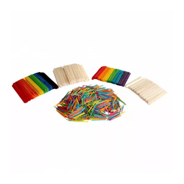 Set 1200 betisoare colorate din lemn pentru craft, Loolipo, dimensiuni variate