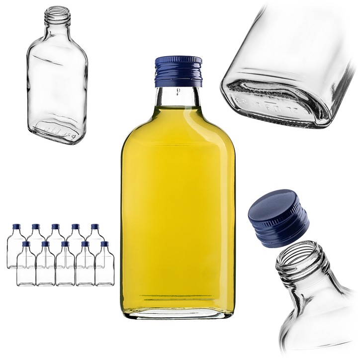 Sticla piersiowka KADAX 200ml, set 10 bucati, transparenta, capac albastru