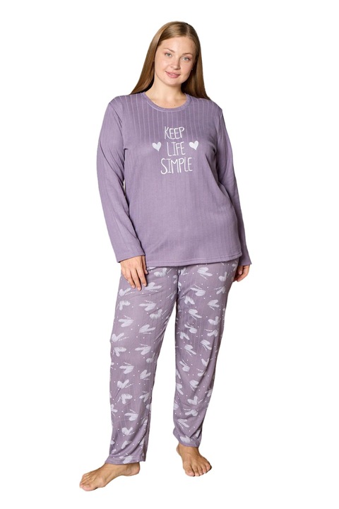 Pijama dama KEEP LIFE SIMPLE, Modalove, cu maneca lunga, mov