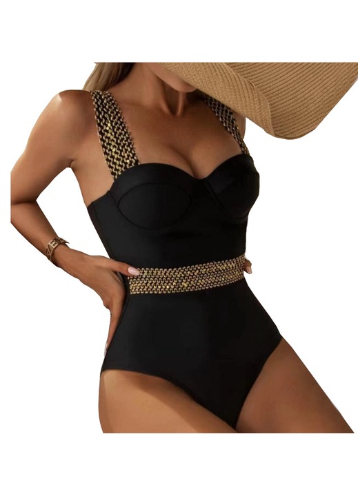 Női fürdőruha, SNM, alakformáló egyrészes, fekete, Fekete