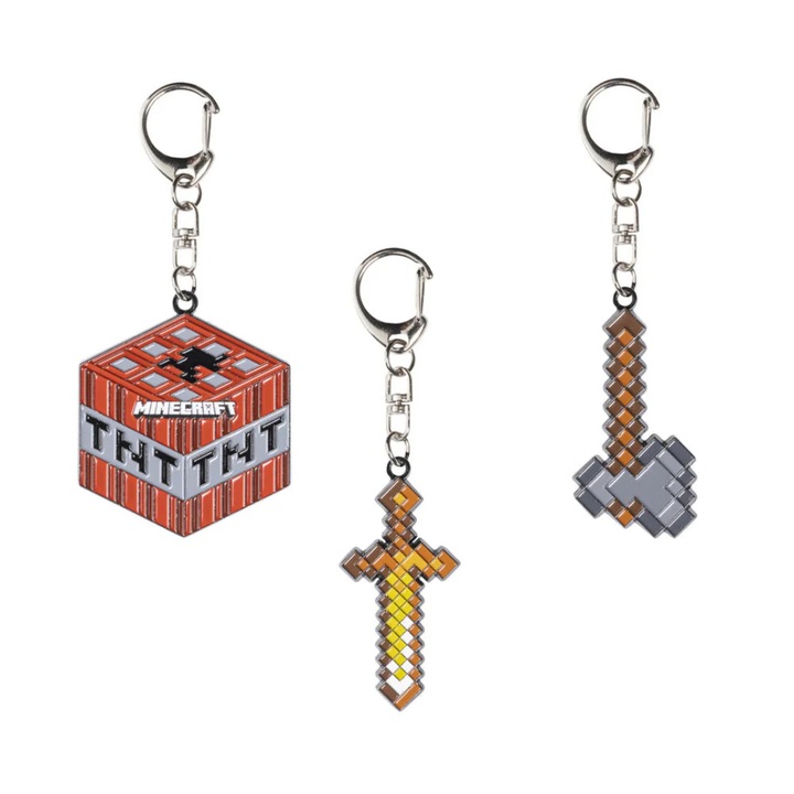 Set 3 Brelocuri Minecraft, Version B (Axe, Sword, TNT)