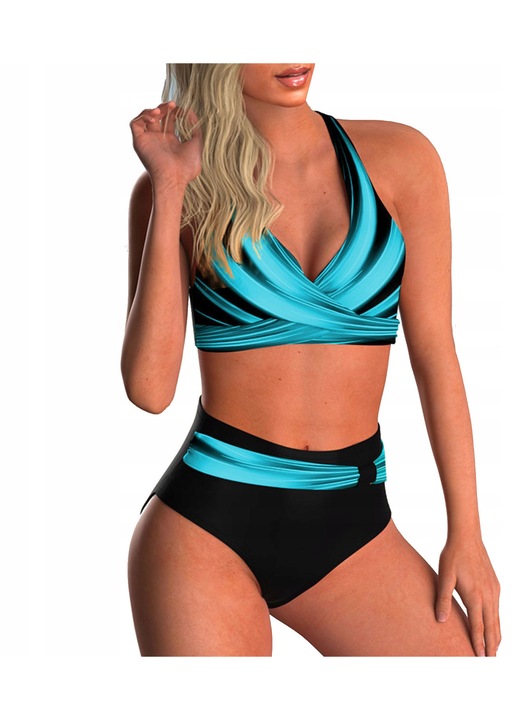 női, SNM, bikini alsó, magas derék, kék/fekete, Blue Black
