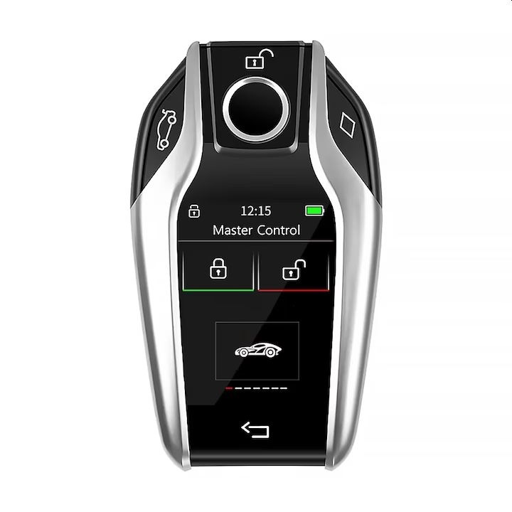 Cheie Auto Smart iSmartKey cu ecran LCD, argintie, 4 butoane, 90x53x17mm
