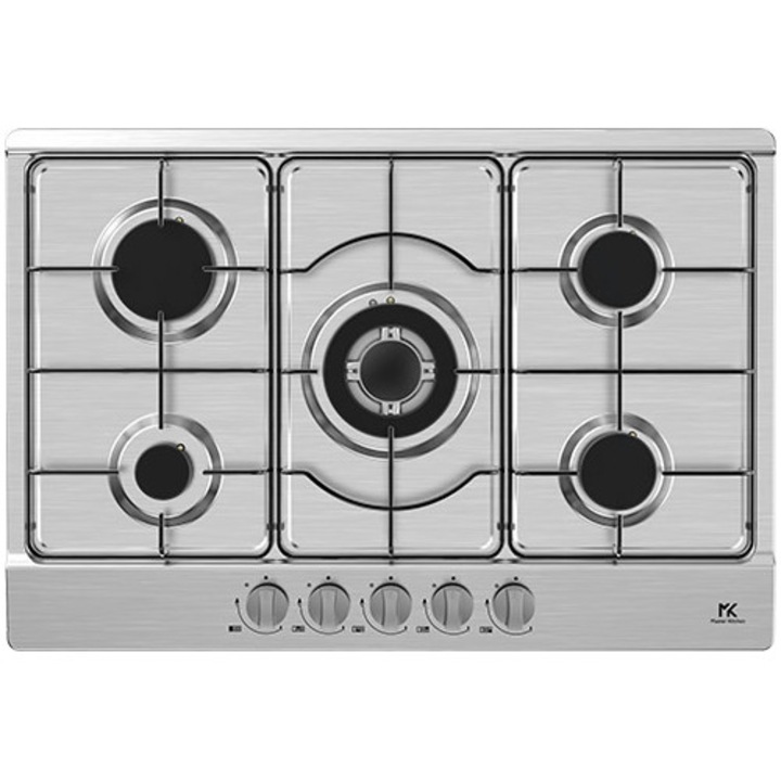 Plita pe gaz Master Kitchen Prime 75 cm, 5 arzatoare, gratar fonta, inox