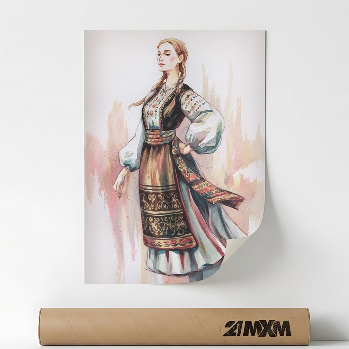Poster 'Folcor Romanesc 30' Pe Panza Mata – Design Minimalist, 30 x 40 cm, Fara Rama