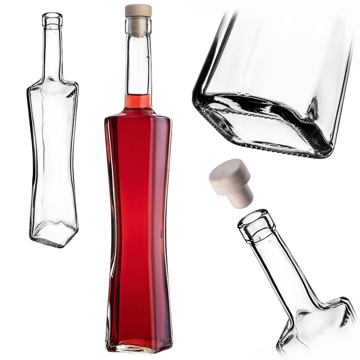 Sticla, 500 ml, KADAX, transparent, set cu capac sintetic