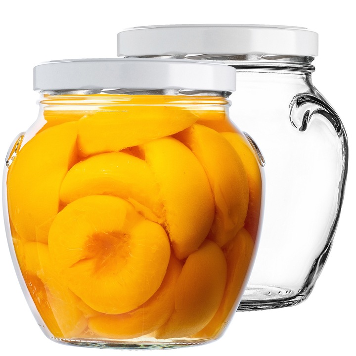 Set de borcane KADAX 1700ml, 2 bucati, capac alb, sticla transparenta, 15x15cm