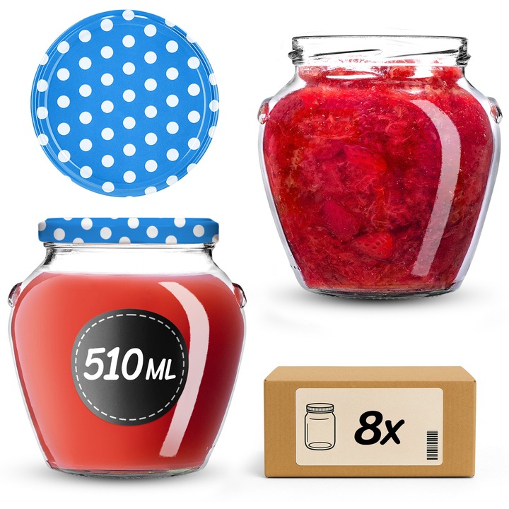 Sloi de sticla KADAX 510 ml, set de 8 bucati, capacitate mare, transparent, 9x10,5cm