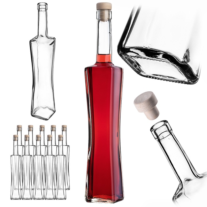 Sticla Quadra 500ml, KADAX, set 10 bucati, sticla transparenta, capac sintetic