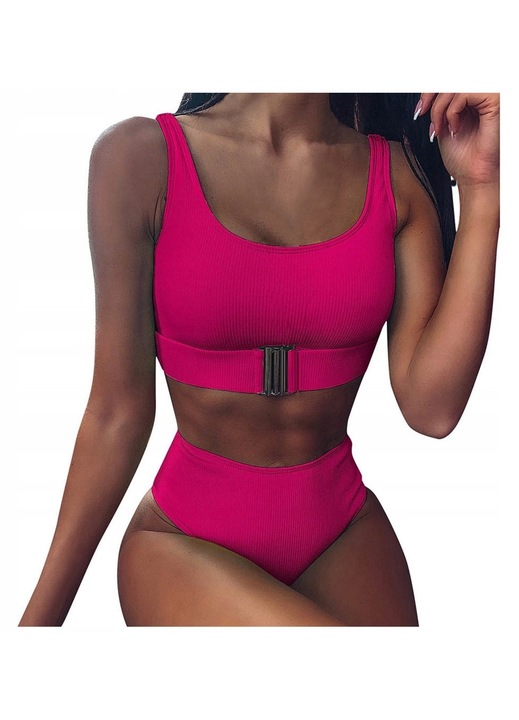 Női fürdőruha, SNM, kétrészes bikini, magas derék, rózsaszín, S INTL