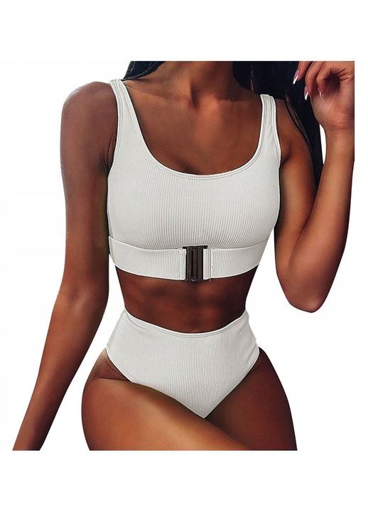 Női fürdőruha, SNM, kétrészes bikini, magas derék, krém, 38-40 EU