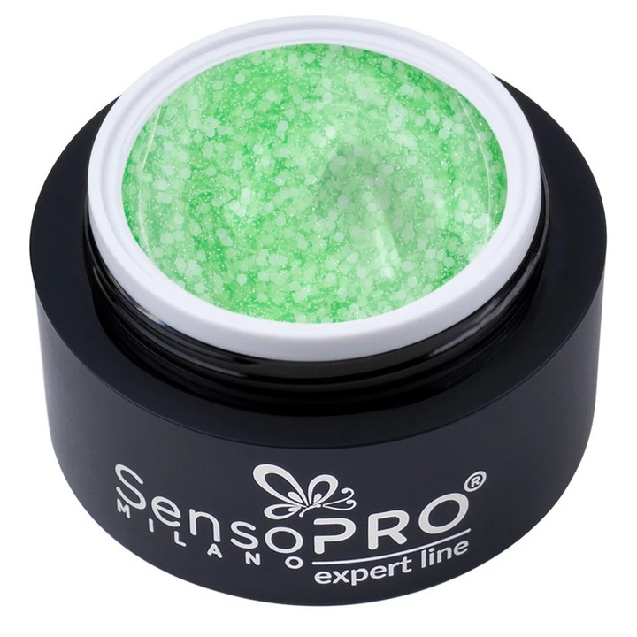 Gel Constructie Unghii Expert Line FrostedConfetti, SensoPRO Milano - Mint 15ml