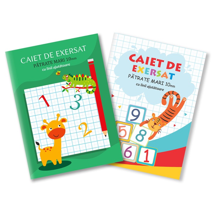 Caiet A5 de exersat, liniatura speciala patrate 10mm, cu linii ajutatoare, set 5 bucati