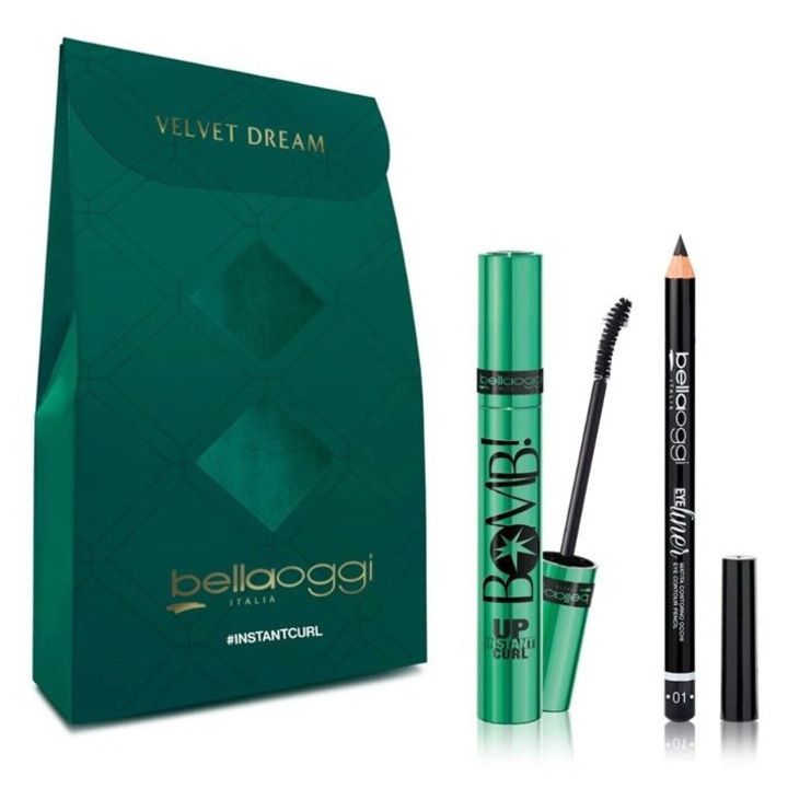Set Mascara Bellaoggi Velvet Dreams Instant Curl, Negru, Mascara 9, 5ml, Creion contur ochi 1, 1g