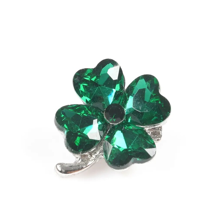 Brosa martisor trifoi argintiu cu pietre verzi