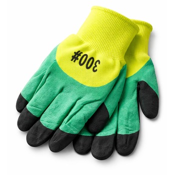 Mănuși de lucru Gilan, model #300, tricot cu acoperire latex, verde/galben/negru, mărime L