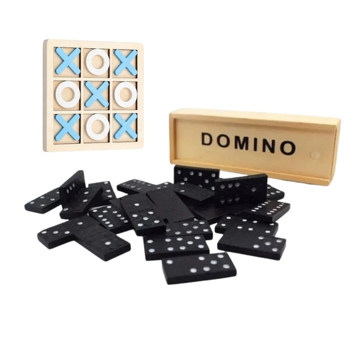 Пакет класически дървени игри – игра X и 0 и класическо домино, Dactylion®