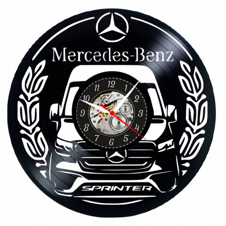 Декоративен стенен часовник, винилова плоча, дизайн на кола, черен, 30 см