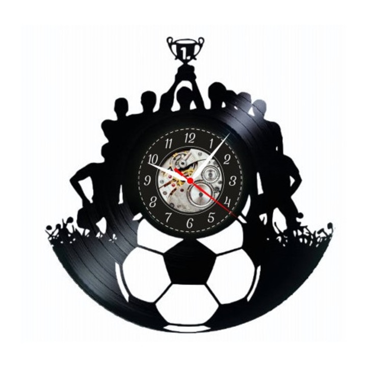 Dekoratív falióra, bakelit lemez, futball design, átmérő 30 cm, Fekete