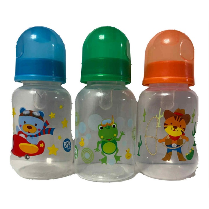 Set 3 Biberoane Multicolor, Lorelli, Ergonomice, 125 ml, 10x6x14 cm