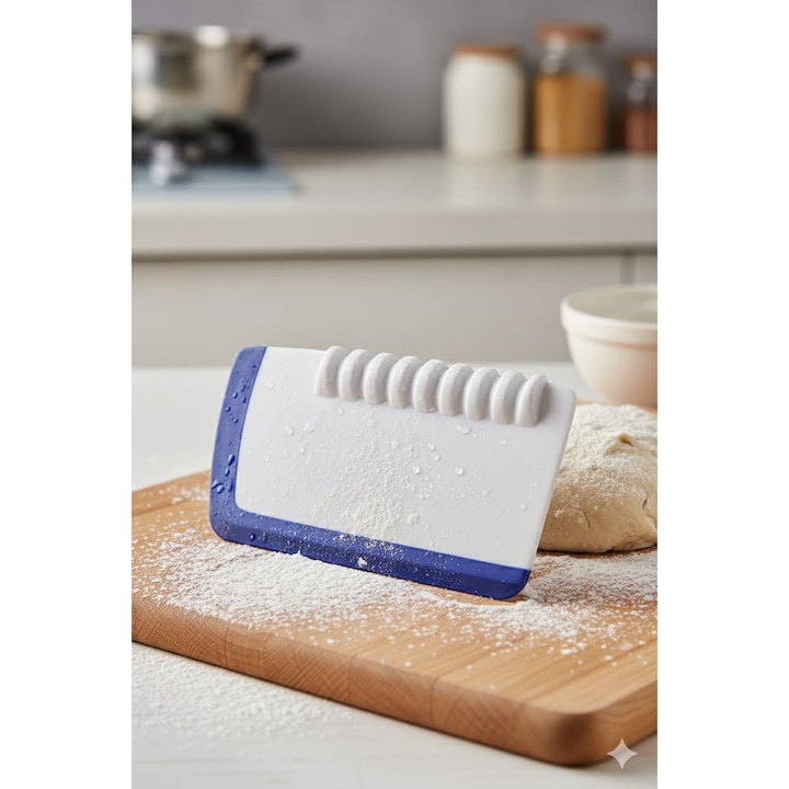 Cutit profesional pentru aluat, alb cu accente albastre, 18 cm, maner ergonomic