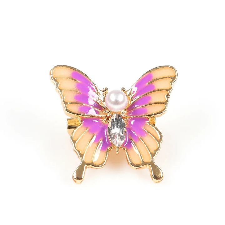 Brosa martisor fluture aripi roz si detalii aurii
