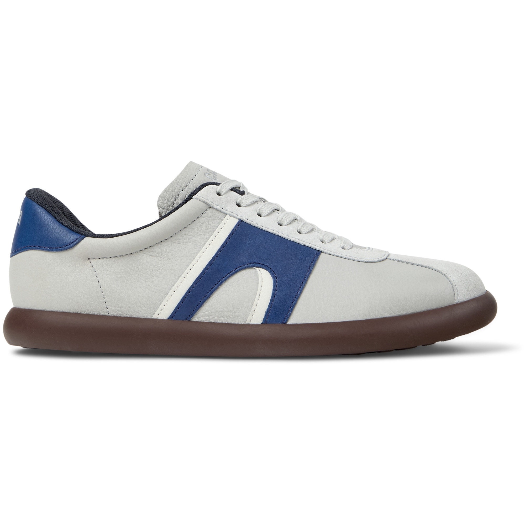 Camper, Pantofi sport Pelotas Soller din piele si piele nabuc, Alb murdar, Albastru petrol, 40